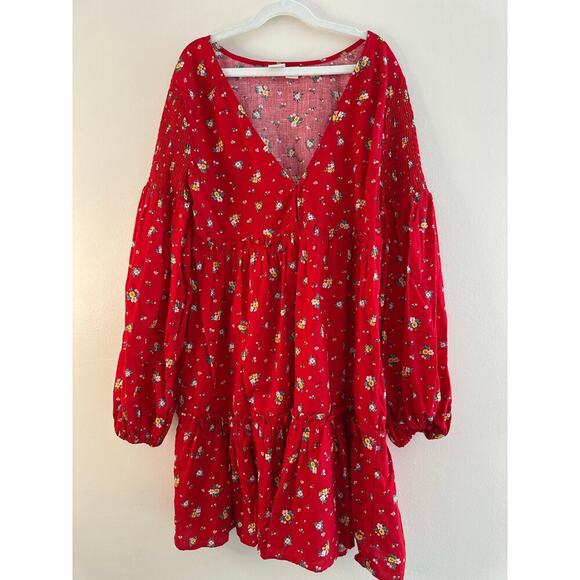 NWOT Billabong x Wrangler Red Floral Tiered Babydoll Boho Dress Small - Picture 3 of 7